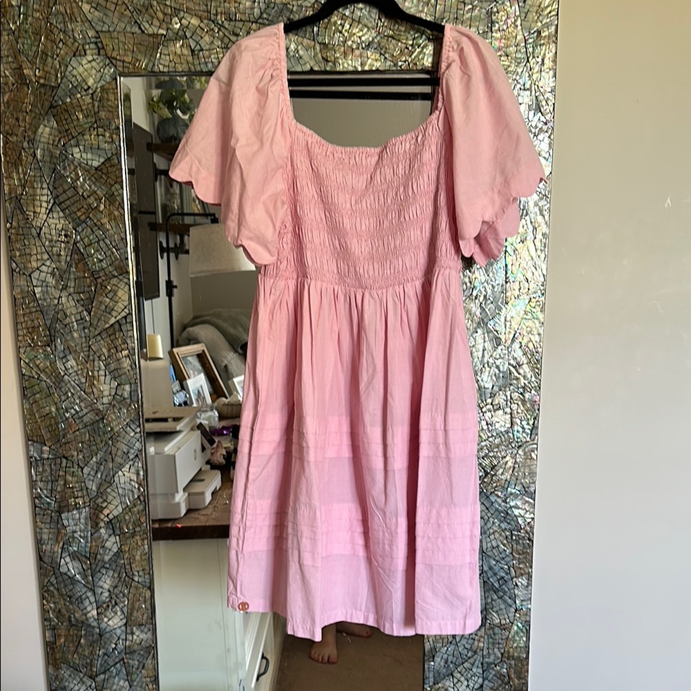Pink Smocked Dress with Flutter Sleeves